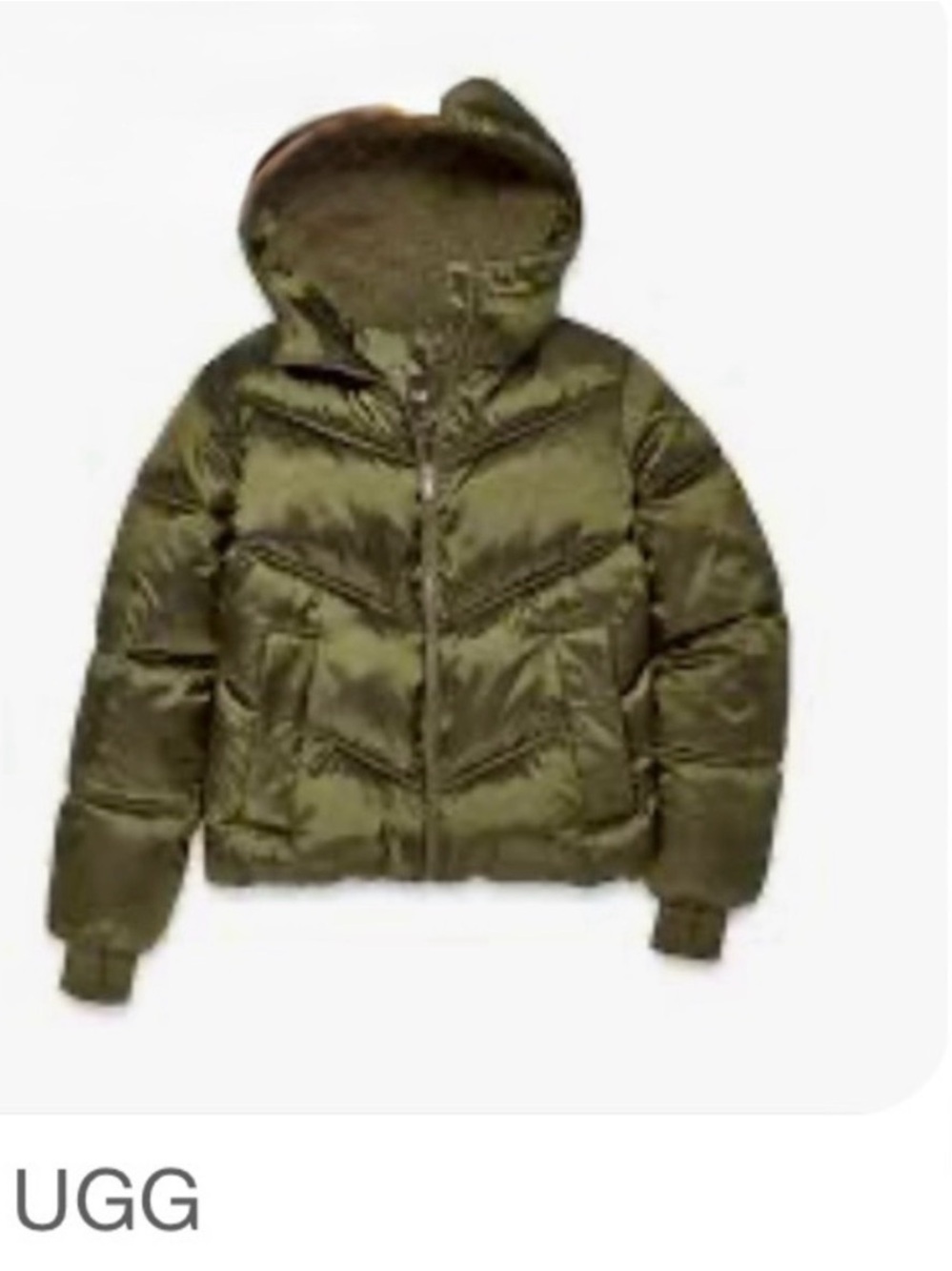 NWT UGG Ronney Cropped Puffer Jacket Olive Green Size M